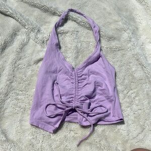 Ambiance Lavender Ruched Halter Crop Top | Y2K Aesthetic Summer Must-Have Small